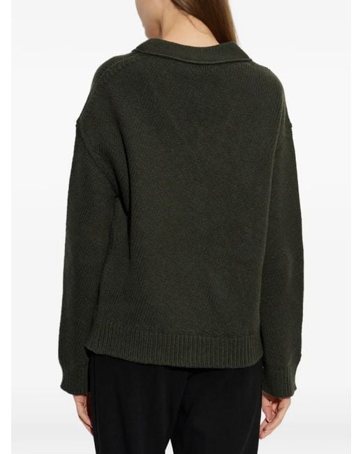 Jil Sander Green V-Neck Ribbed-Trim Cardigan
