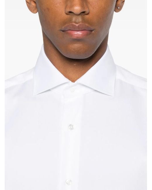 Barba Napoli White Long-Sleeve Button-Down Shirt for men