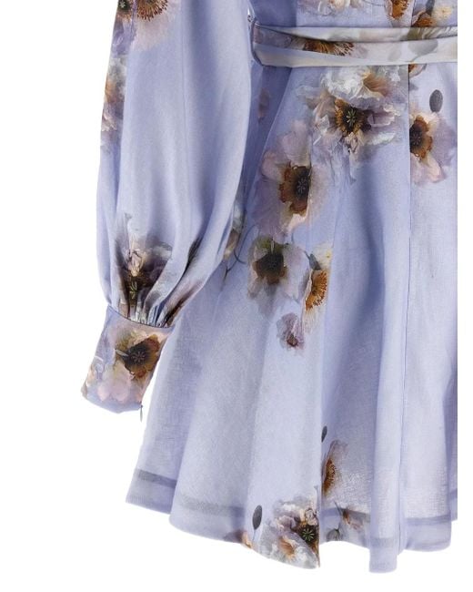 Zimmermann Buttoned Floral Print Dress Blue