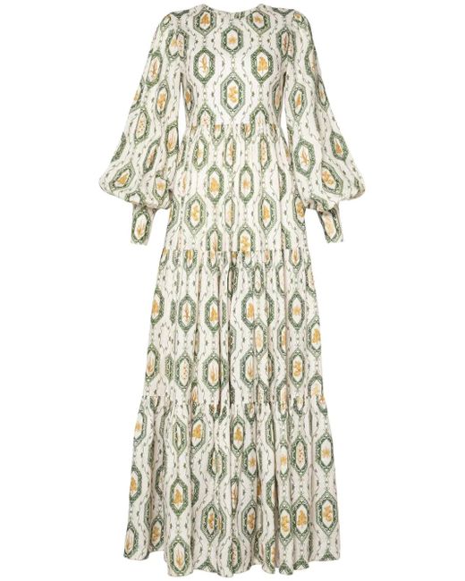 Agua Bendita White Nuez Calado Maxi Dress