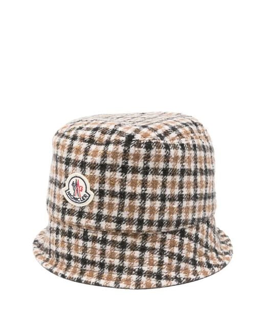Moncler White Checked Bucket Hat