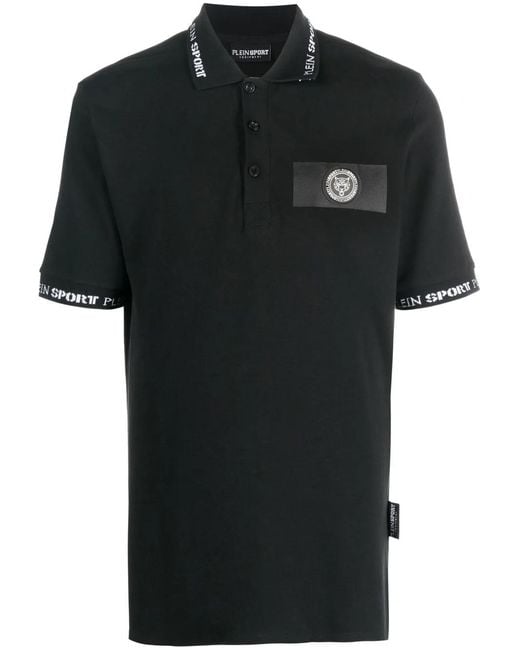 Philipp Plein Black Logo-Patch Short-Sleeved Polo Shirt for men