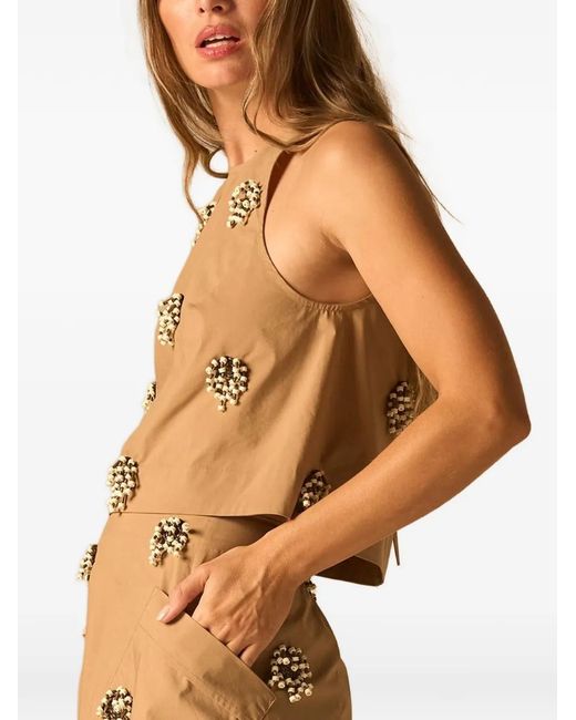 JBQ Brown Philo Bead-Embellished Cropped Top