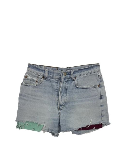 HTC Blue Bandana-Insert Frayed Shorts