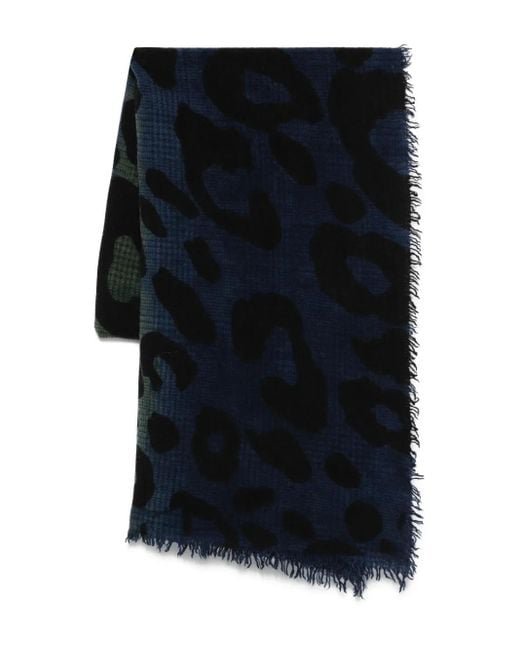 Sciarpa Chal Axe Leopardata Con Bordo Sfrangiato di Faliero Sarti in Black
