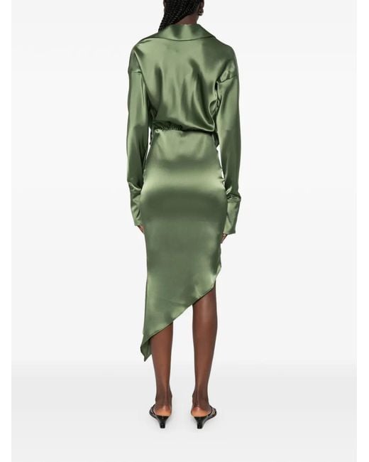 Vestiaire d'un Oiseau Libre Green Asymmetric Draped Midi Dress