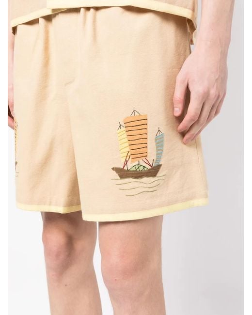 Bode Natural Illustration-Print Cotton Deck Shorts for men