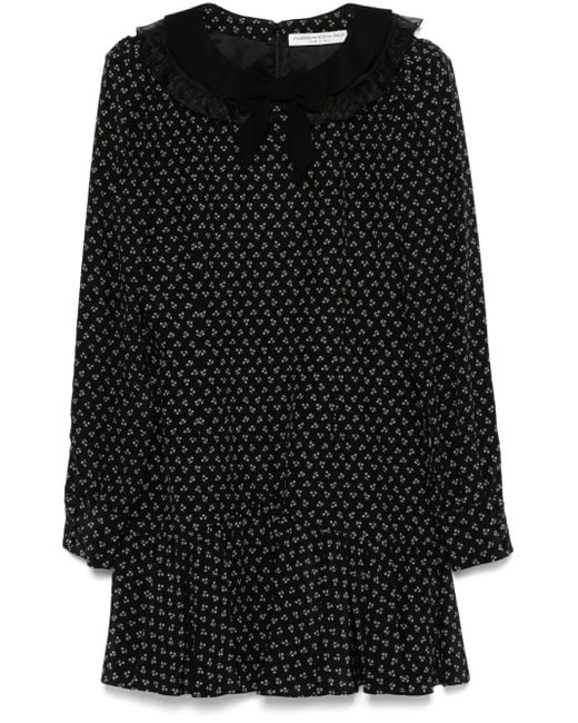 Alessandra Rich Black Seiden-Minikleid Mit Blumen-Print