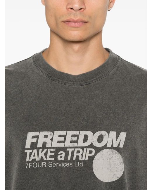 7 For All Mankind Gray Graphic-Print Crew-Neck T-Shirt for men