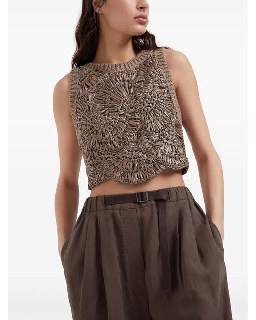 Brunello Cucinelli Brown Semi-Sheer Wide-Leg Trousers
