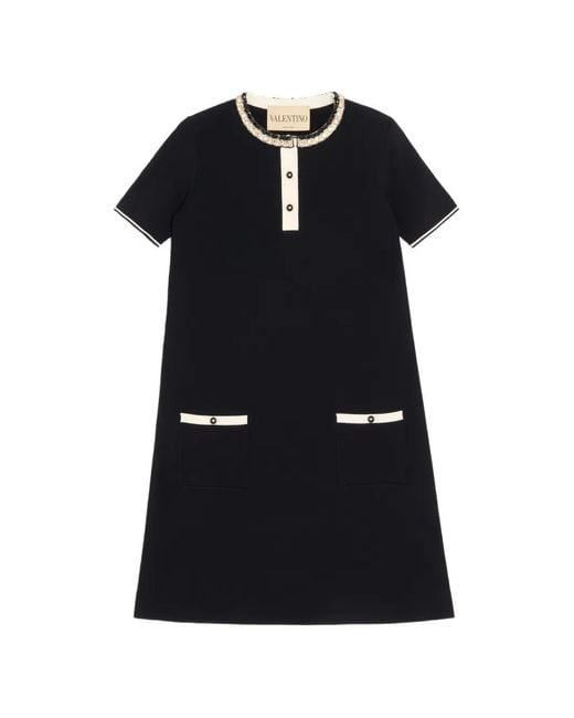 Valentino Garavani Black Embroidered Stretch Viscose Dress