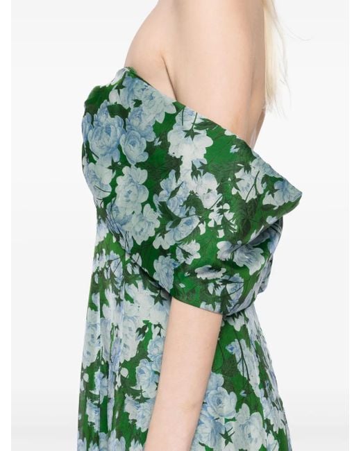 Sachin & Babi Green Kennedy Floral Print Off The Shoulder Gown