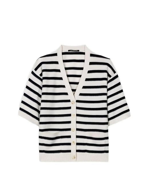 Luisa Cerano White Striped Short-Sleeve Cardigan