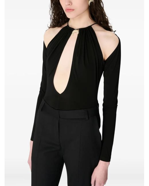 MARINE SERRE Black Draped Keyhole Bodysuit