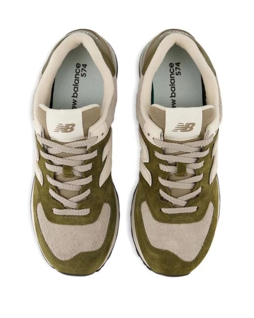 New Balance Green 574 lace-up suede-panelled sneakers