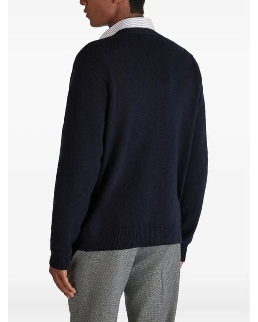 Zanone Blue Geelong Button-Up Wool Cardigan for men