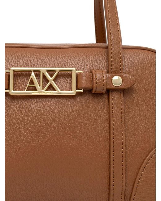 ARMANI EXCHANGE Brown Logo-Plaque Tote Bag