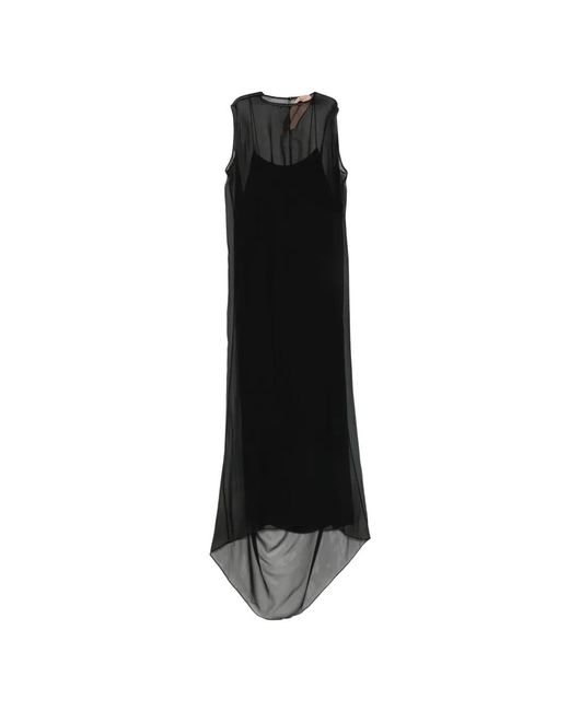 N°21 Black Sheer-Panel Layered Asymmetric Midi Dress