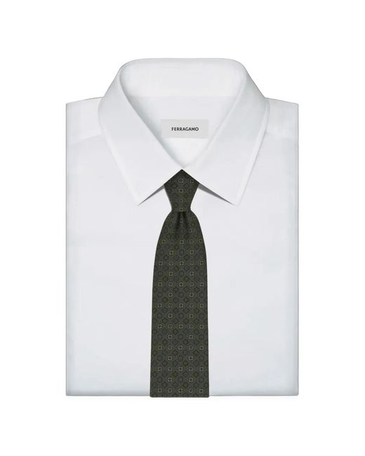 Ferragamo Green Micro-Pattern Silk Tie for men