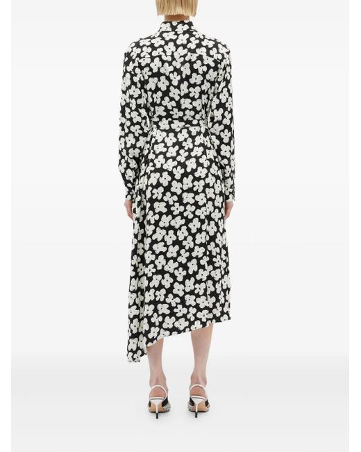 MSGM Midi-Jurk Met Bloemenprint in het White