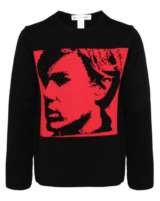 メンズ Comme des Garçons X Andy Warhol インターシャ セーター Black