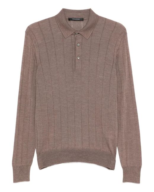 Tagliatore Brown Button-Placket Ribbed Polo Shirt for men