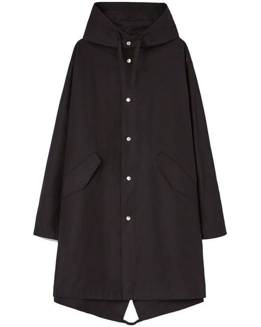 Jil Sander Black Long Cotton Parka With Hood And Logo Print for men