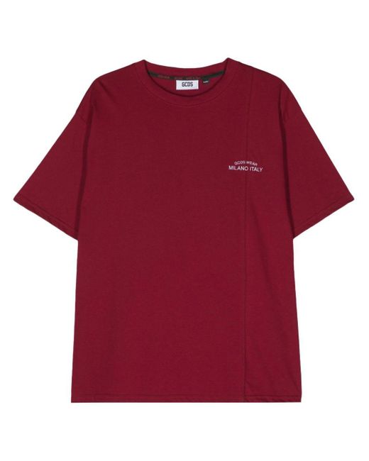 Gcds Red Cotton T-Shirt With Embroide Logo for men
