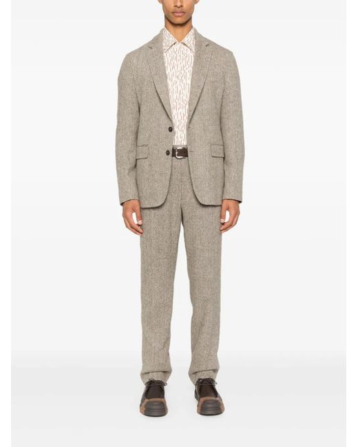 Fursac Brown Virgin Wool Single-Breasted Blazer for men