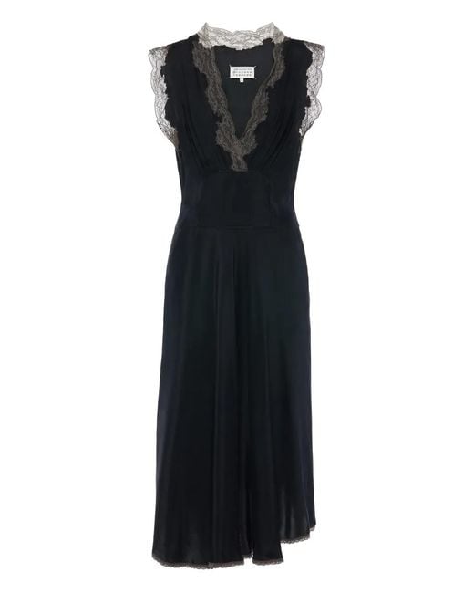Maison Margiela Black Lace-Trim Midi Dress