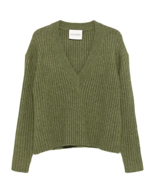 Closed Vネック リブセーター Green