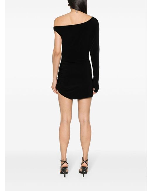 Norma Kamali One-sleeve Ruched Mini Dress Black
