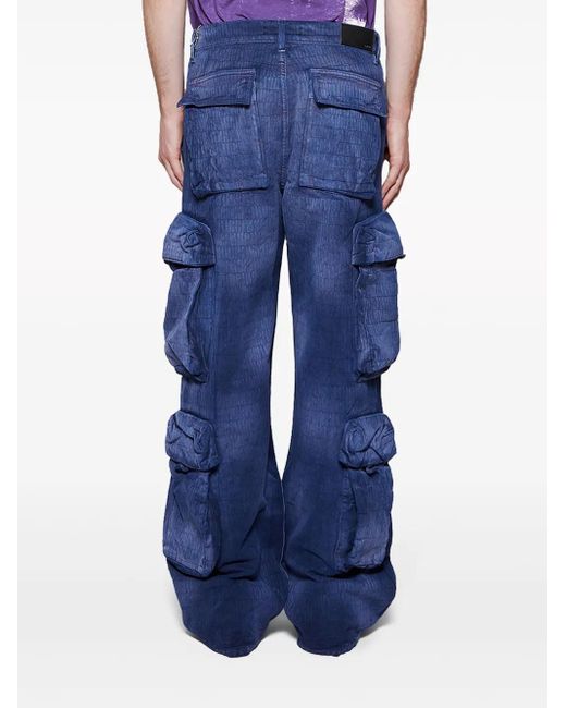 Amiri Blue Logo-Jacquard Cotton Cargo Jeans for men