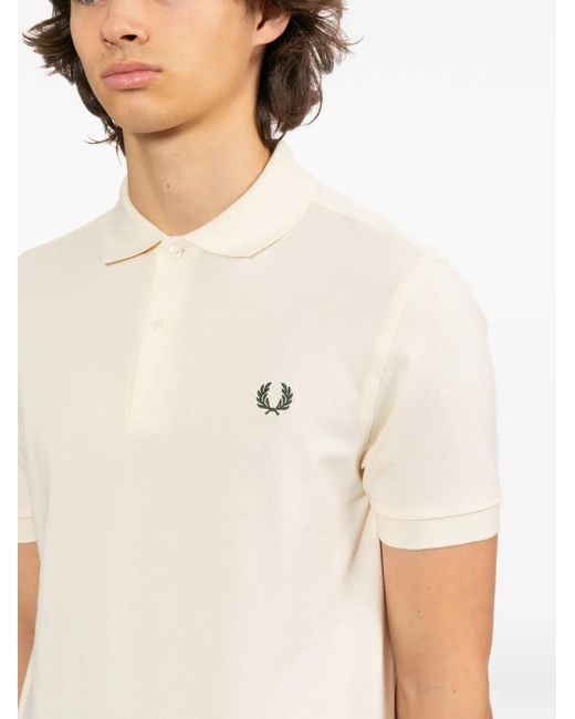 Fred Perry White Logo-Embroidered Polo Shirt for men
