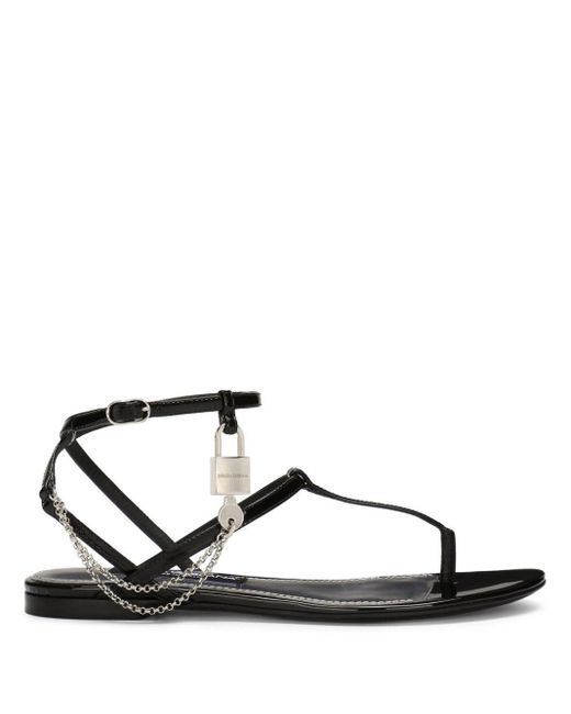 Dolce & Gabbana Black Padlock Patent-leather Flat Sandals
