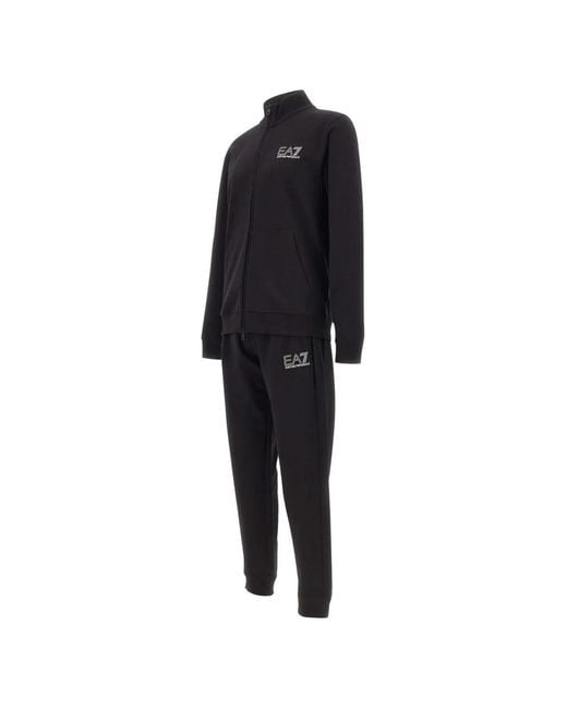 EA7 Black Zip Logo Tracksuit for men