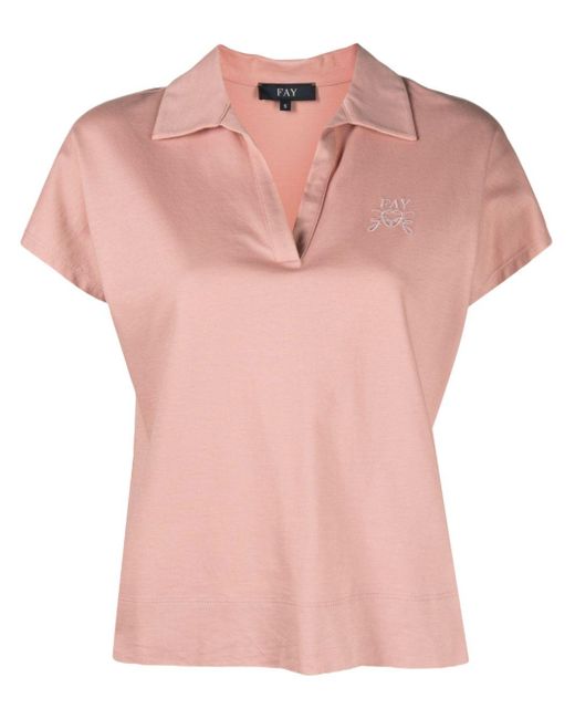 Fay Pink V-neck Piqué-weave Polo Shirt