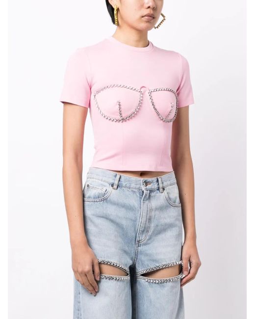 Area Pink Crystal-Embellished Bustier-Cup T-Shirt