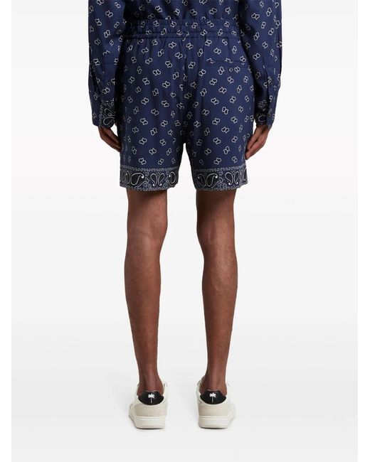 Palm Angels Blue Paisley-print Cotton Shorts for men