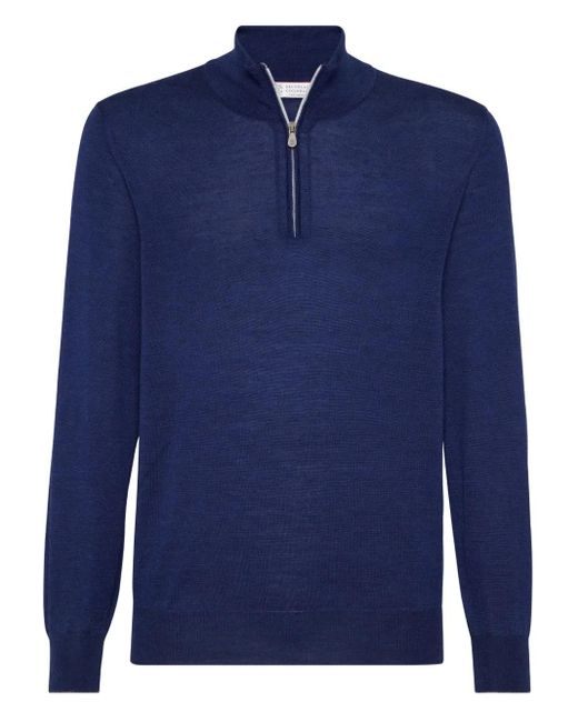 Brunello Cucinelli Pullover mit Reißverschluss in Blue für Herren
