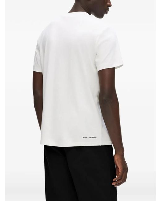 Karl Lagerfeld White Logo-Embroidery T-Shirt for men