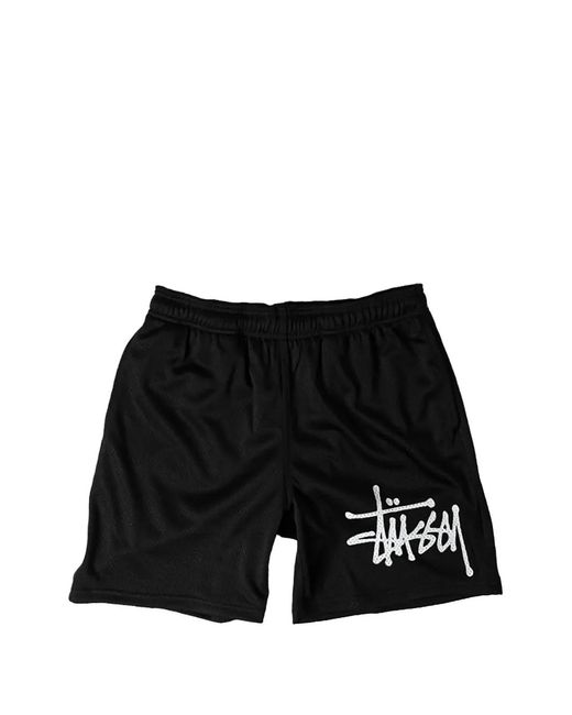 Stussy Black Logo-Print Mesh Shorts for men