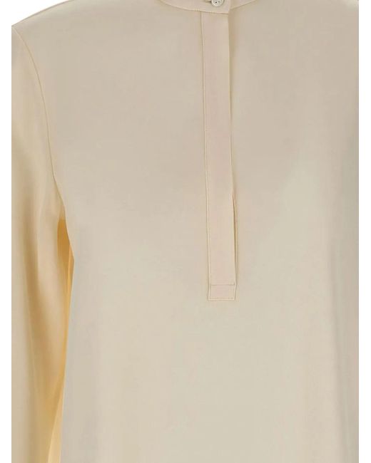 Filippa K White Mandarin-Collar Half-Button Blouse