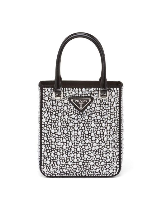 Prada Crystal-studded Duchesse Mini-bag in White | Lyst