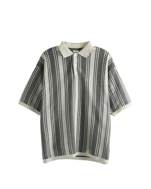 Nanamica Gray Stripe-Knit Polo Shirt for men