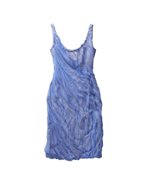 Versace Blue Draped Silk-Chiffon Midi Dress