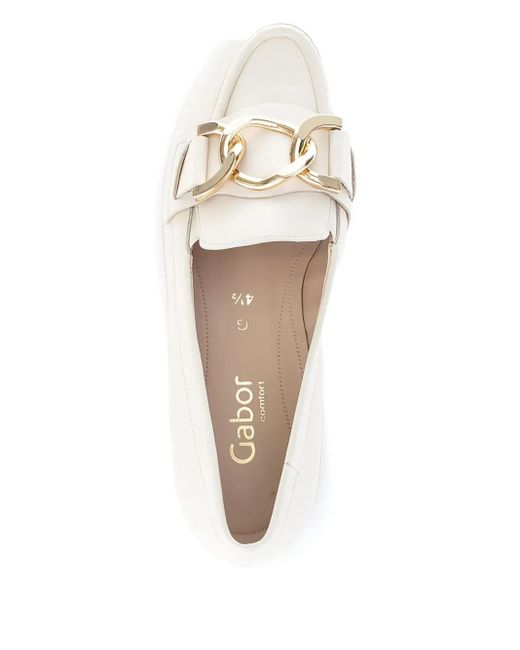 Gabor White Chain-Link Leather Loafers