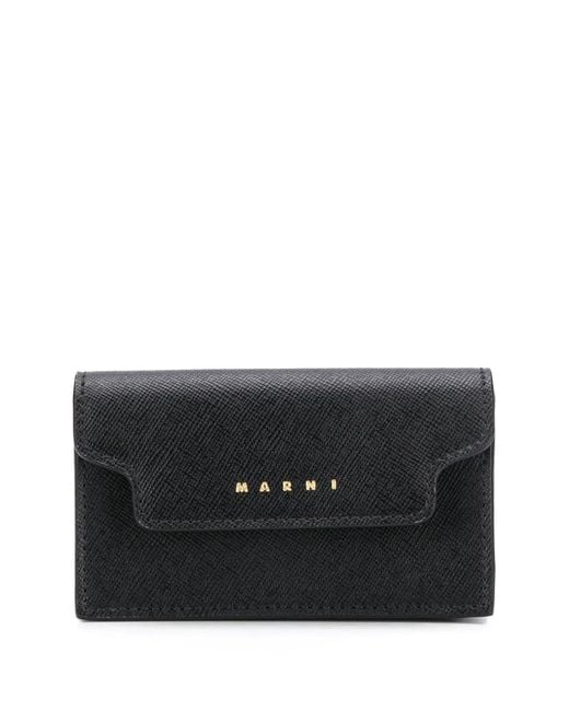 Marni Black Logo-Print Leather Card Case