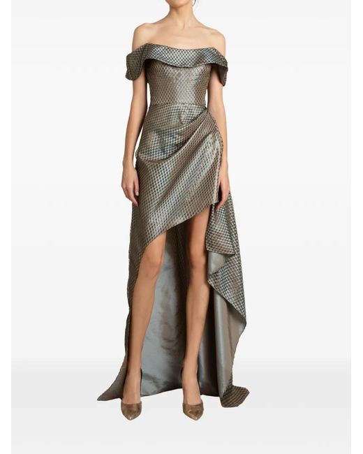 Gemy Maalouf Natural Off-Shoulder Asymmetric Dress