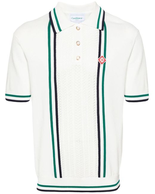 Casablancabrand White Tennis Club Ribbed-knit Polo Shirt for men